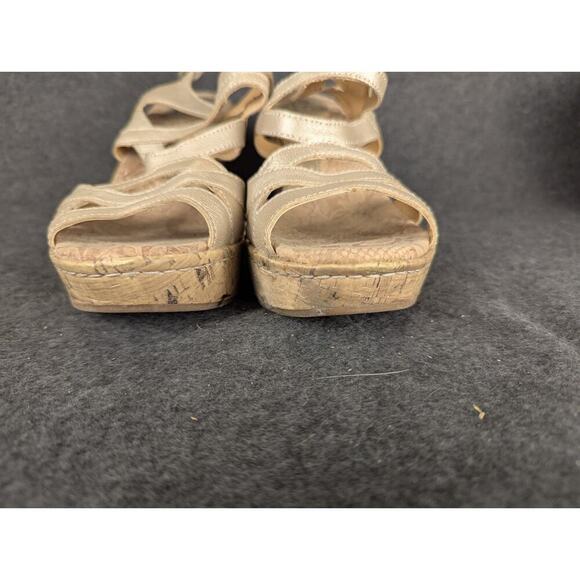 BOC Gold Leather Strappy Cork Wedge Heel Sandals Women's sz 9m - Picture 6 of 10